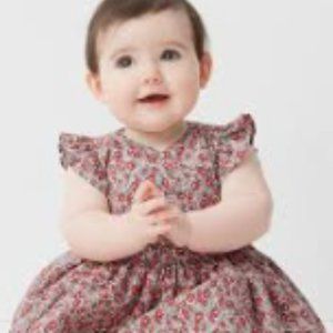 VGUC GAPKids Red, Pink & Black Floral Print Cap Sleeve Wrap Front Dress